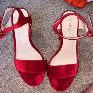 Red velvet platform heels